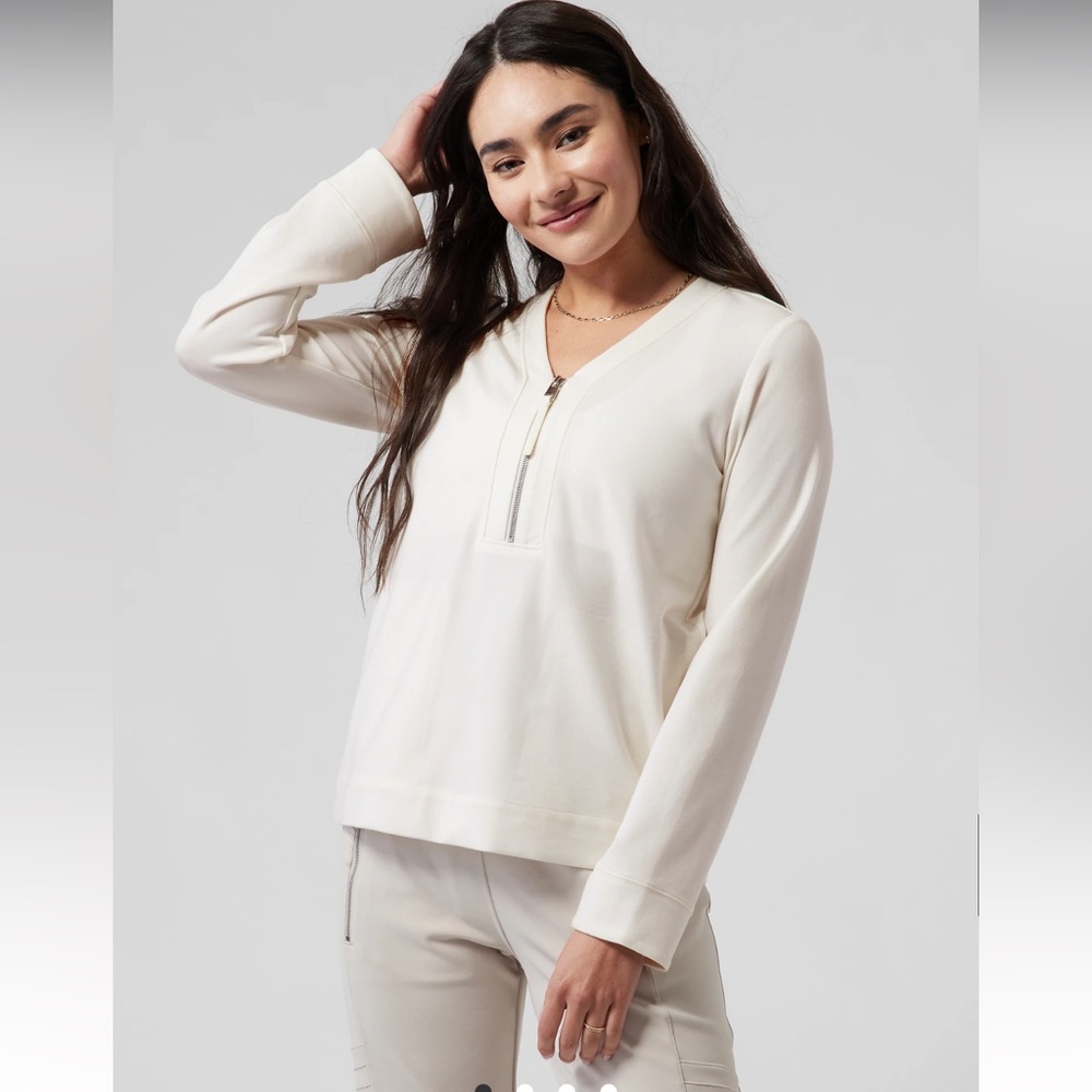 Athleta Eastbound Half Zip Sweatshirt White Sz S Long Sleeve Pullover Like New